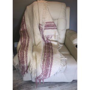 Kennebunk Weavers Throw Blanket mauve Fringe 60" x 53" USA Boho Country Chic